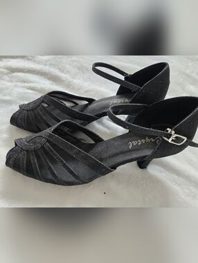 Crystal Black Sparkle Ankle-Strap Dance Heels